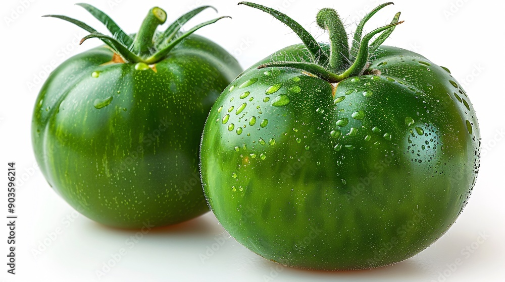 A solitary unripe tomato on a blank canvas, featuring a detailed close-up shot and a clear-cut outline. A solitary unripe tomato on a blank canvas, featuring a detailed close-up shot and a clear-cut outline.