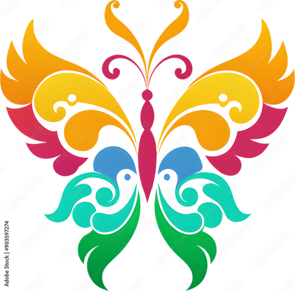 Obraz premium Vibrant damask butterfly stencil clipart adds elegant flair. 