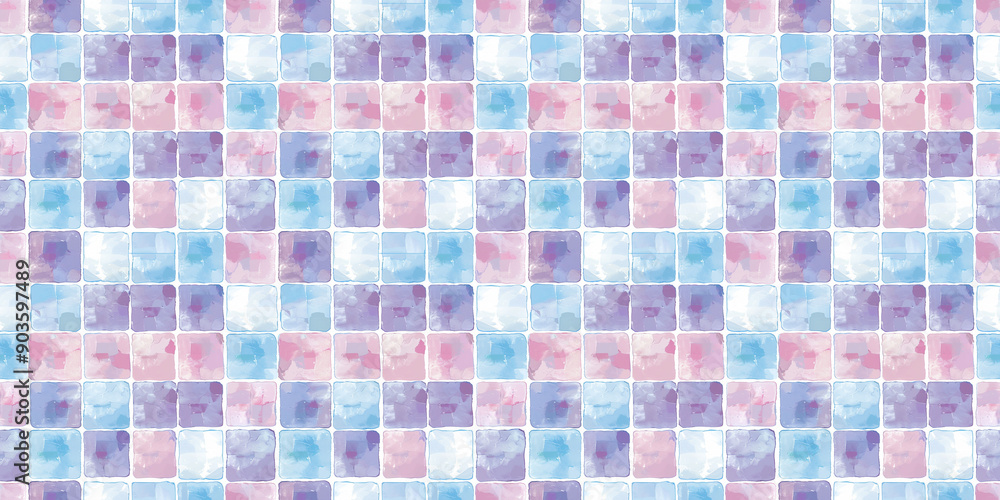 Fototapeta premium Sky blue and lavender tiles pattern background, clean surface texture, white background