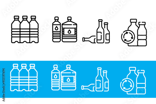 Bottle icon set line design. Bottle, plastic, water, icon, recycling, empty bottle vector illustrations. Bottles editable stroke icons.
