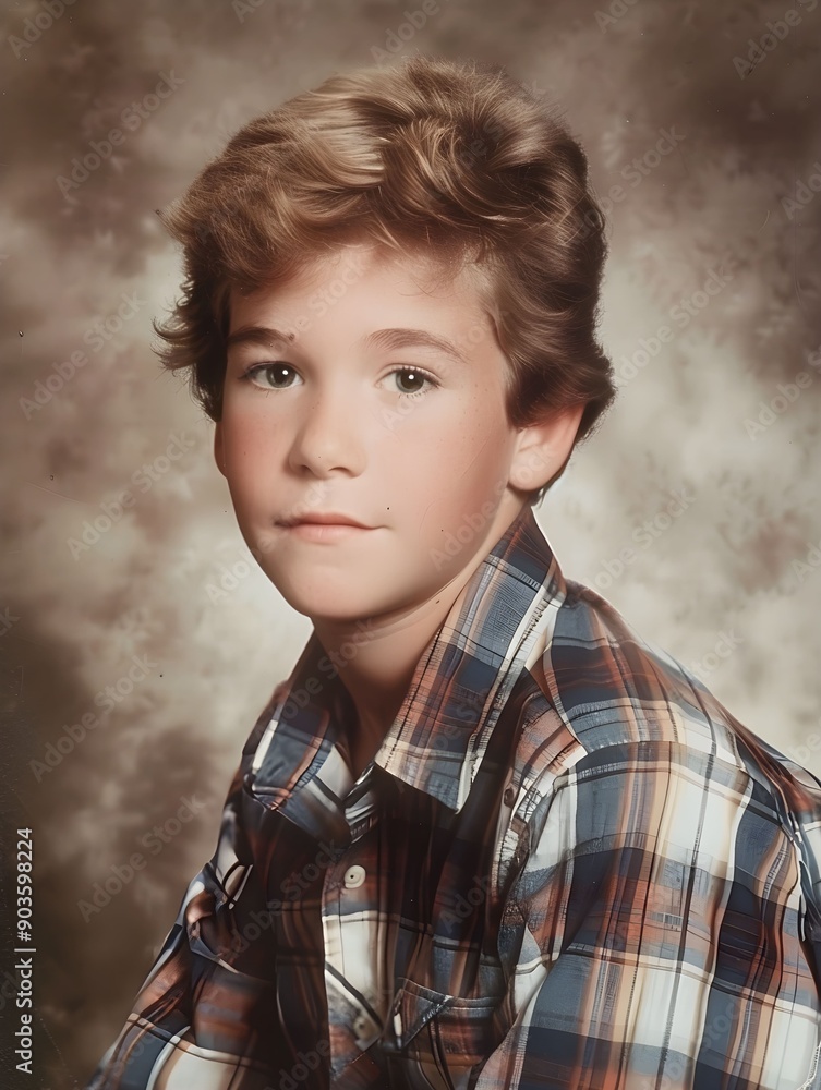 Portrait picture of a young american school boy in a style of a yearbook from 80s or 90s Portrait picture of a young american school boy in a style of a yearbook from 80s or 90s
