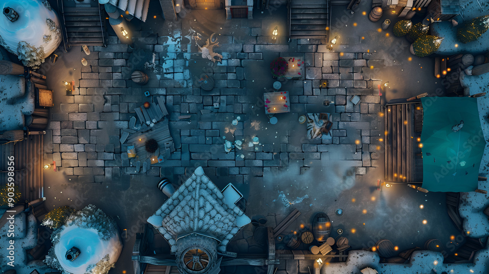 Christmas Battle Map - DnD, RPG Map for Dungeons and Dragons, Game Background, Top View, Winter Christmas Battle Map - DnD, RPG Map for Dungeons and Dragons, Game Background, Top View, Winter