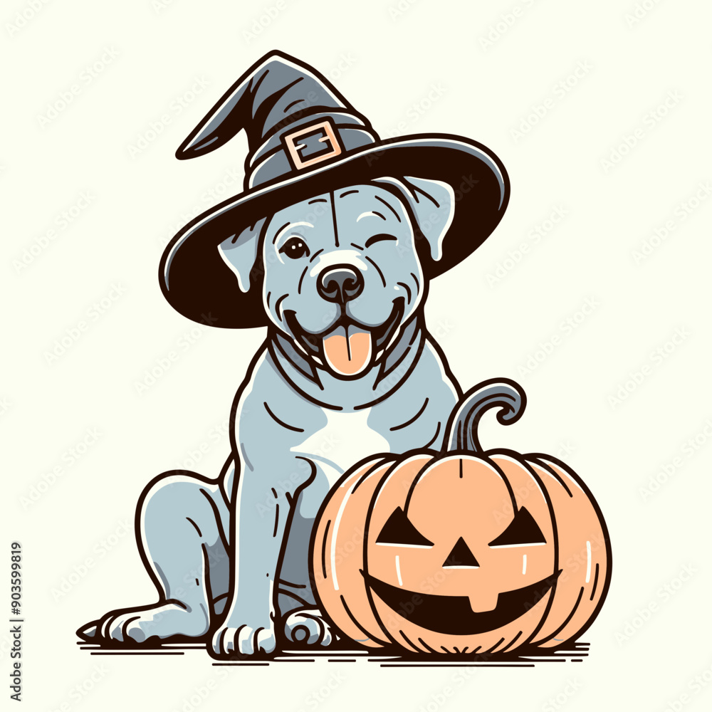 Pittbulls Dog Wearing Witch Hat On Pumpkin Halloween Costume Cute Cartoon Vector svg Clipart Pittbulls Dog Wearing Witch Hat On Pumpkin Halloween Costume Cute Cartoon Vector svg Clipart