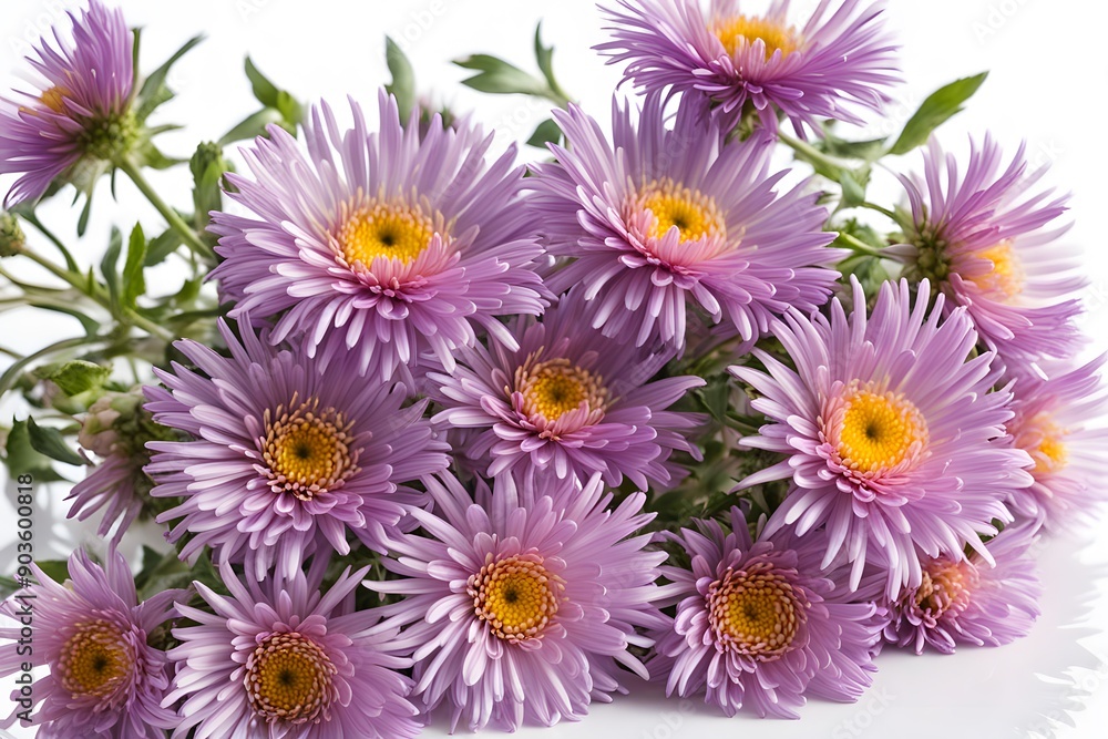 Fototapeta premium Italian asters flowers on white background, AI Generated