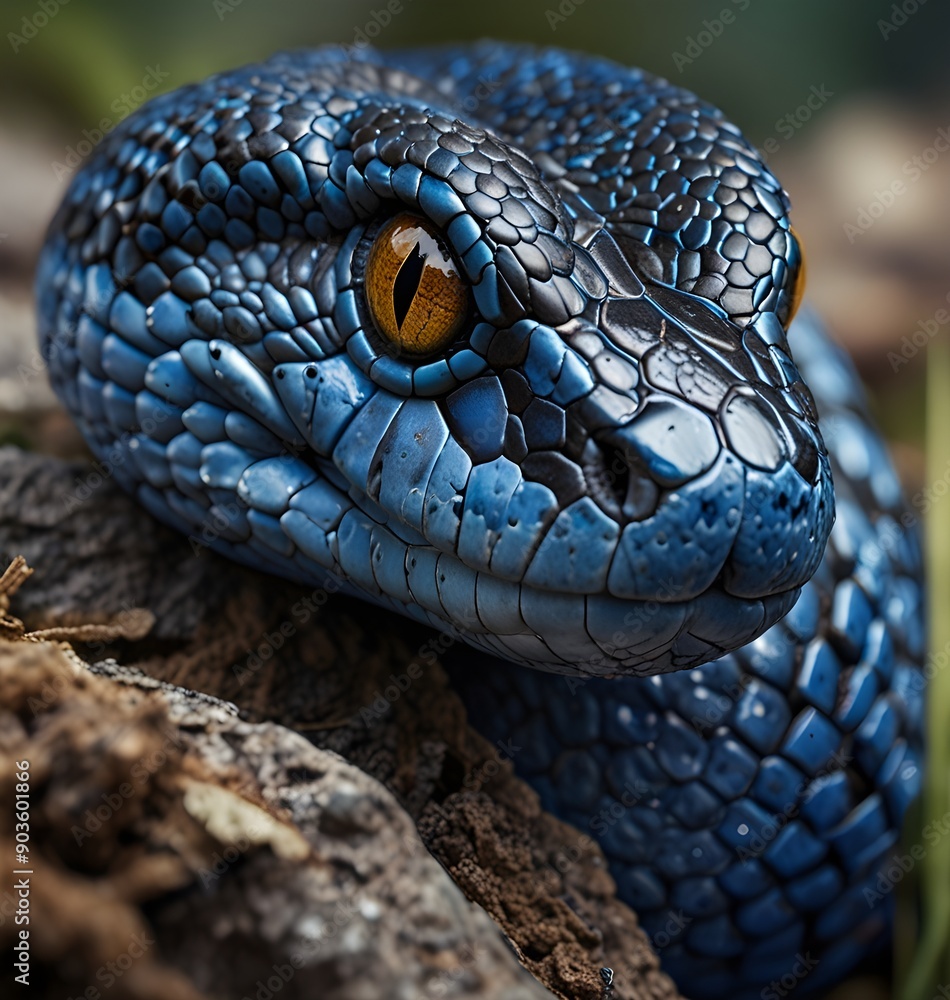 Blue viper snake closeup face Blue viper snake closeup face