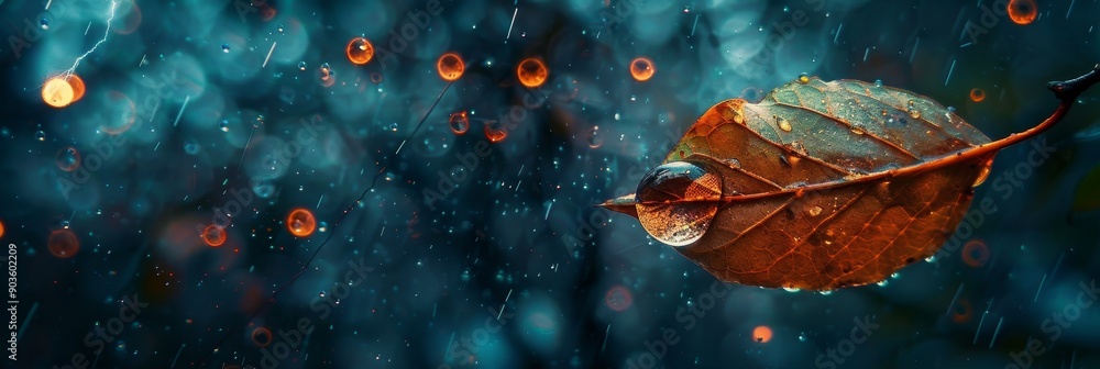 A single autumn leaf, drenched in rain, floats gracefully against a backdrop of shimmering bokeh, symbolizing the beauty of change, the passage of time, and the fleeting nature of autumn. A single autumn leaf, drenched in rain, floats gracefully against a backdrop of shimmering bokeh, symbolizing the beauty of change, the passage of time, and the fleeting nature of autumn.
