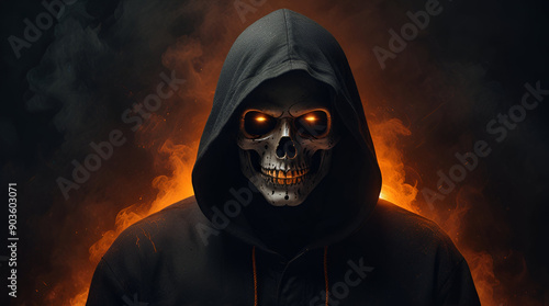 Obraz na płótnie Floating skull with red eyes Generative AI w salonie