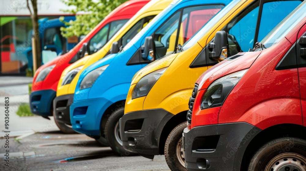 Delivery vans parked in a row, ready for dispatch Delivery vans parked in a row, ready for dispatch