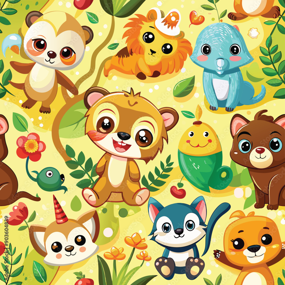 Funny cute cartoon vector seamless illustration - Animals. Adobe Illustrator Artwork Funny cute cartoon vector seamless illustration - Animals. Adobe Illustrator Artwork