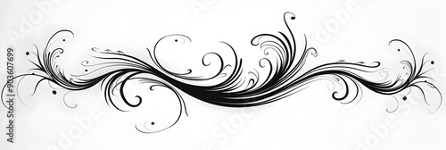 Elegant Flowing Black Cursive Line with Graceful Curves and Swirls Graphic