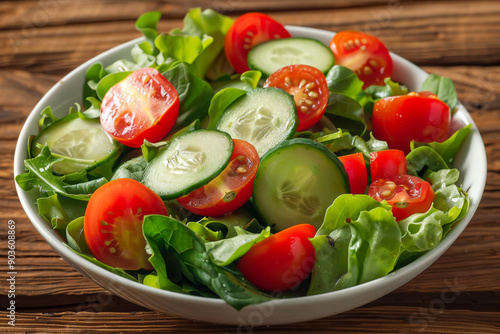 Fresh Salad with Cucumber, Tomato, and Green Lettuce