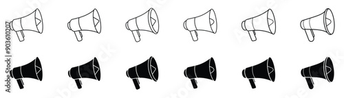 Megaphone icons set. Loudspeaker megaphone vector icons. Advertising concept. Megaphone icon, loud speaker icon. Set of announcement icons. Advertising and business promotion symbol