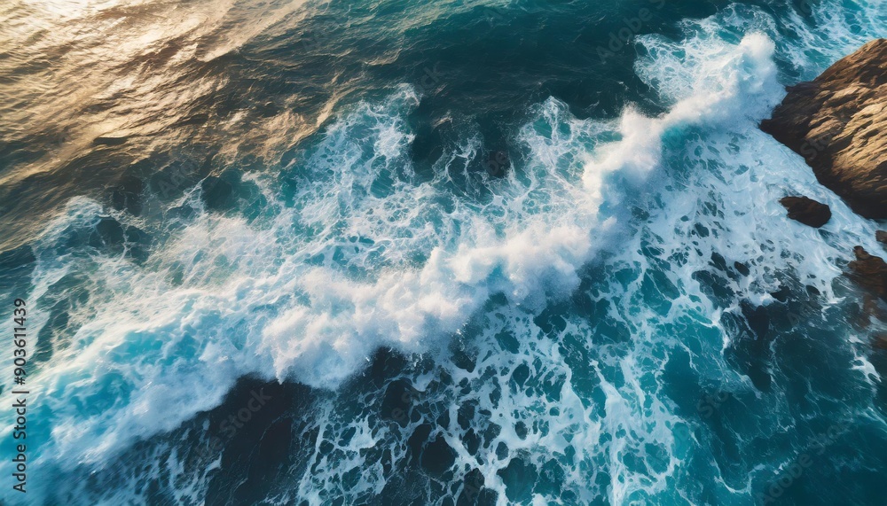 View from above turquoise ocean waves background. View from above turquoise ocean waves background.