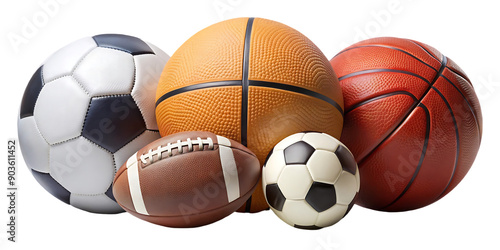 A group of four sports balls on transparent background photo