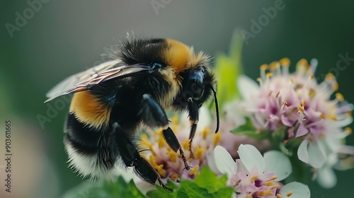 Bumblebee on a Flower - Macro Photo