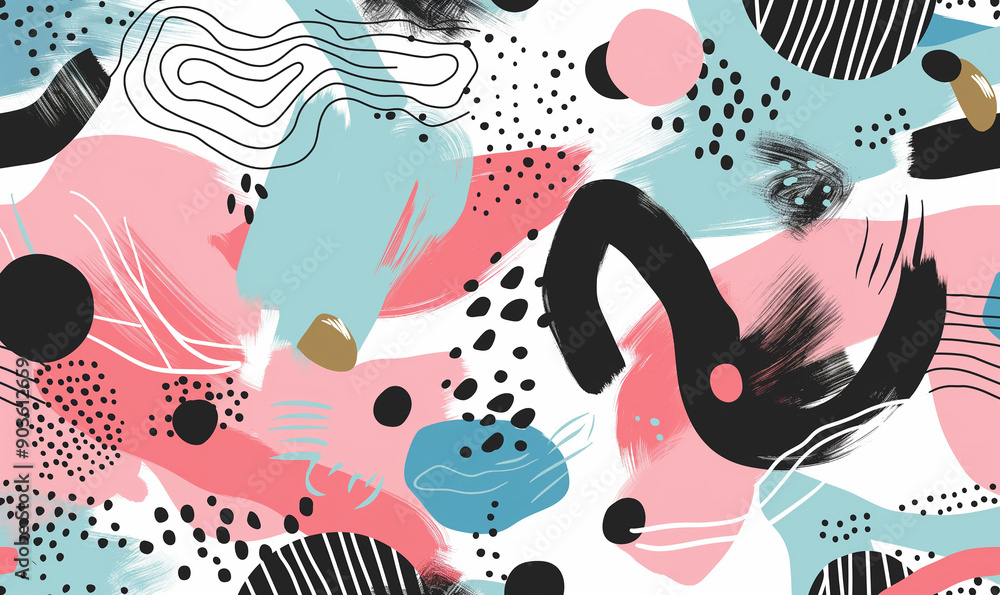 Vector graphic of abstract shapes in pink, black and white with hints of blue Vector graphic of abstract shapes in pink, black and white with hints of blue