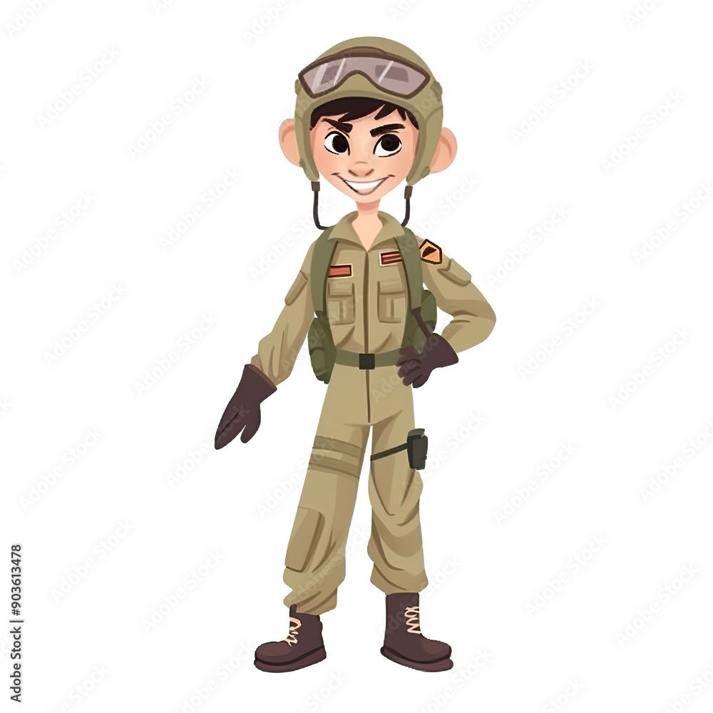 An illustration of a military pilot standing An illustration of a military pilot standing