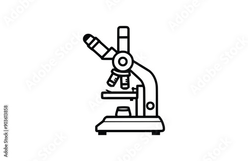 Microscope black icon isolated on white background. Vector illustration.