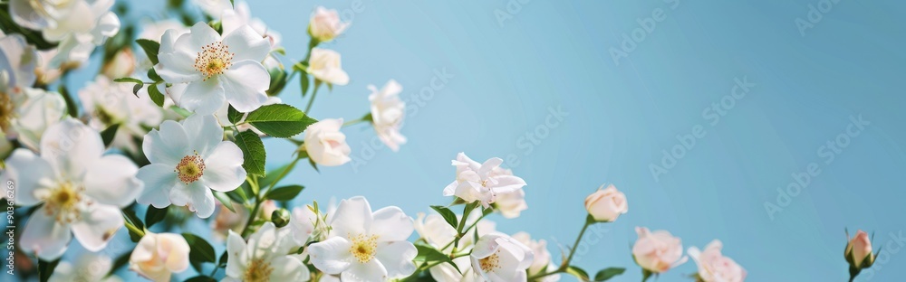 Delicate White Roses Against a Blue Sky Delicate White Roses Against a Blue Sky