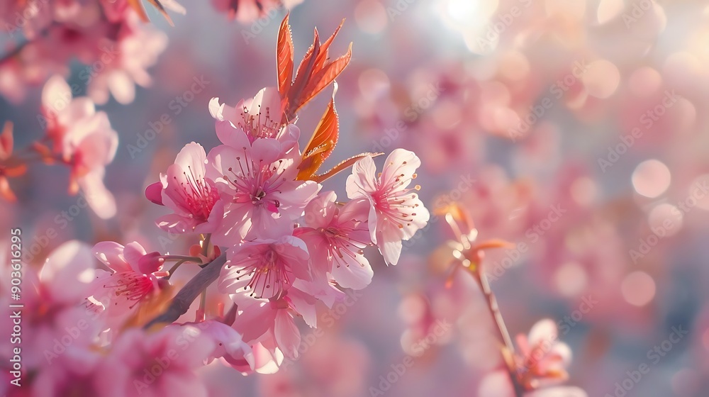 Pink Cherry Blossoms in Springtime Illustration Pink Cherry Blossoms in Springtime Illustration