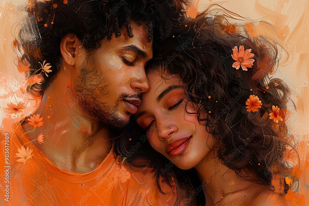 Romantic Image of a Diverse Couple Embracing Romantic Image of a Diverse Couple Embracing