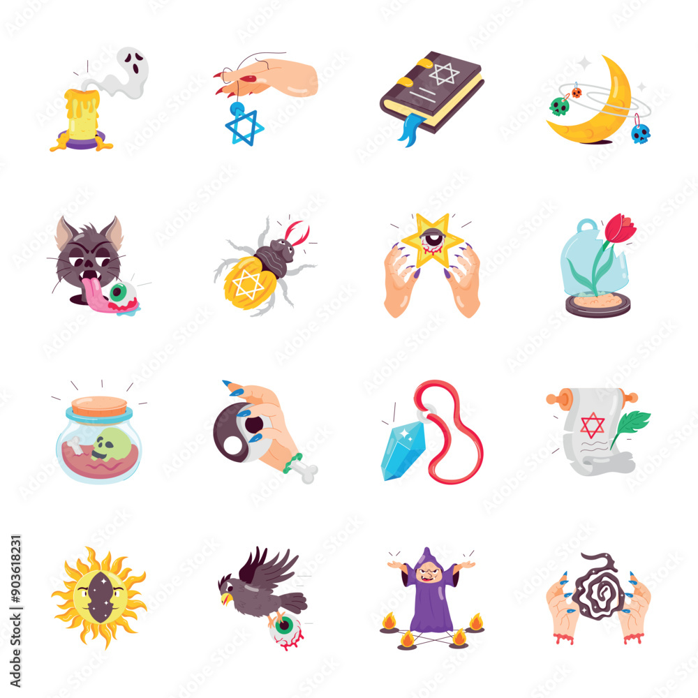 Naklejka premium Basic RGPack of Creepy Elements Flat Style StickersB