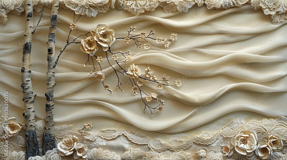 Obraz premium beige lace birch tree waves goodbye delicate fantasy