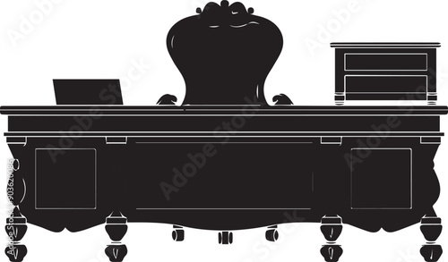 Office Desk And Chair Dark Silhouette Shapes Vector Set