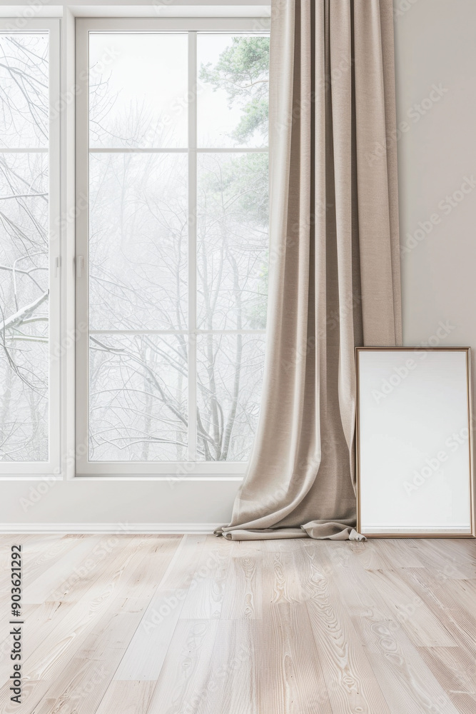 Property interiors design composition with minimal furniture, a mirror next to a large window and plain lighting. Elegant Residential interiors with copyspace. Property interiors design composition with minimal furniture, a mirror next to a large window and plain lighting. Elegant Residential interiors with copyspace.