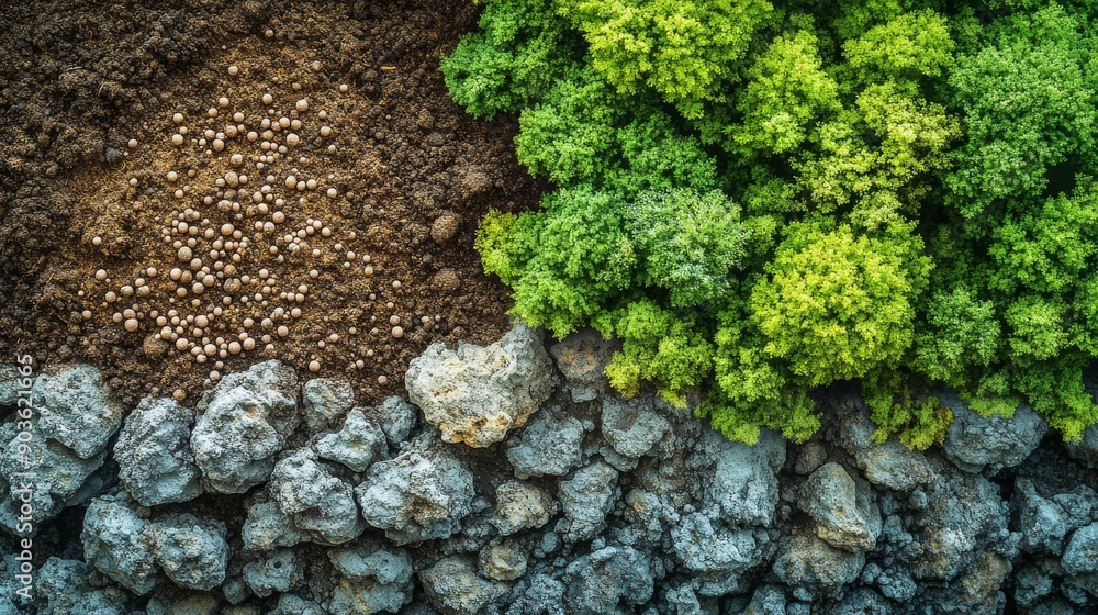 High-resolution composite image blending a microscopic view of soil ...