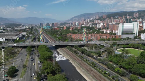 Low flyover of Medellin River at Gilberto Echeverri Mejia Bridge, COL photo