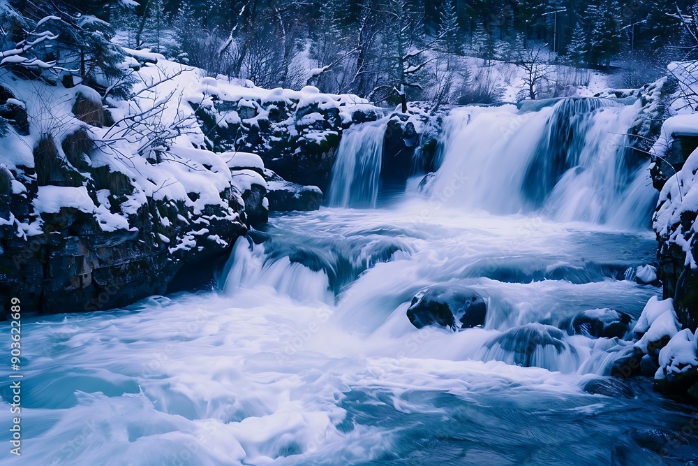 Snowy Waterfall in Winter Forest Photography Snowy Waterfall in Winter Forest Photography