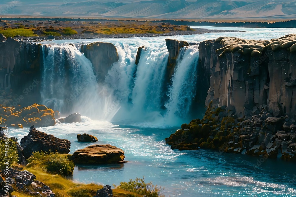 Waterfall in Iceland - Realistic Digital Painting Waterfall in Iceland - Realistic Digital Painting
