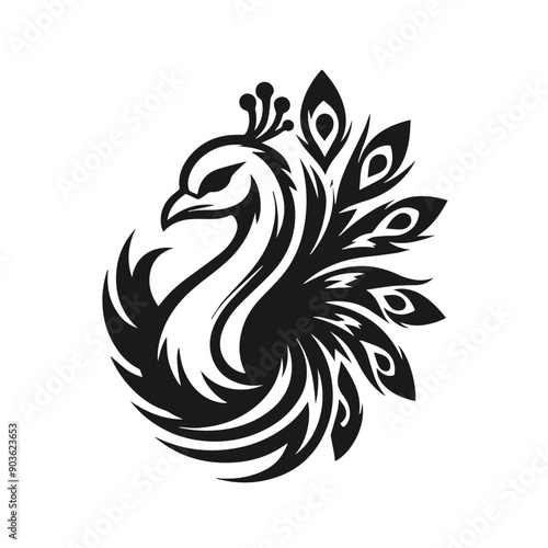 Wallpaper Mural Peacock silhouette on white background Torontodigital.ca