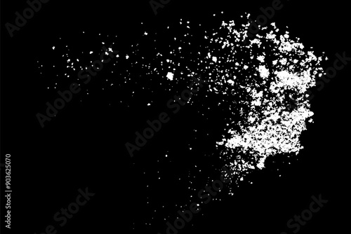 Snow effects. Water splash on black background. Snowflake overlay effect. White spray texture. Abstract explosion. Vector illustration, EPS 10.	
