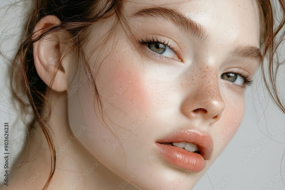 Closeup portrait of a model, flawless makeup, sharp focus, neutral background, Closeup portrait of a model, flawless makeup, sharp focus, neutral background,