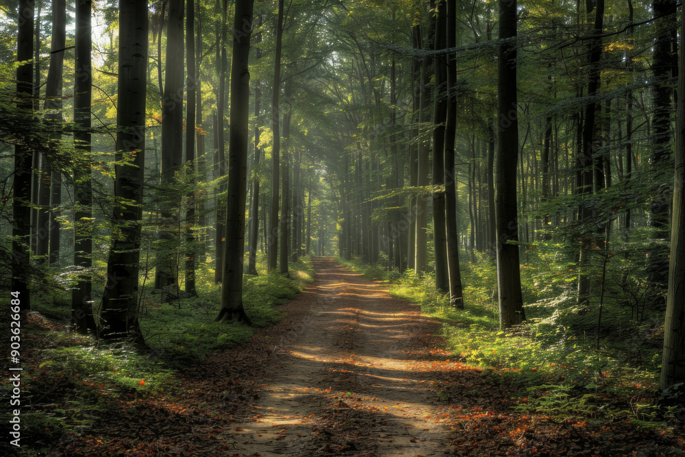 Sunbeams Illuminating a Path Through a Dense Forest Sunbeams Illuminating a Path Through a Dense Forest