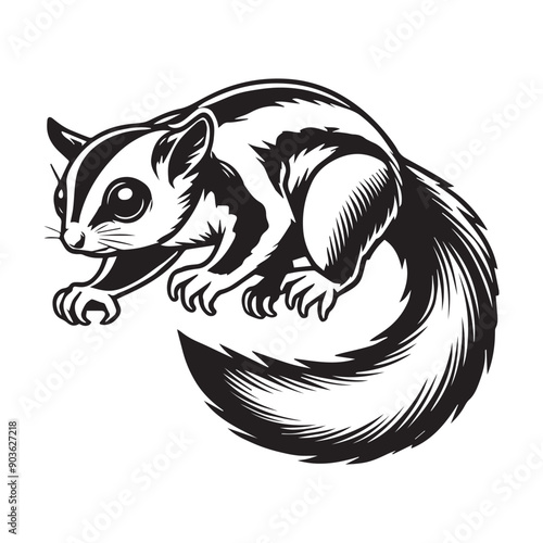 Sugar Glider Silhouette, Petaurus Breviceps Clipart,  A sugar glider Jumping illustration
