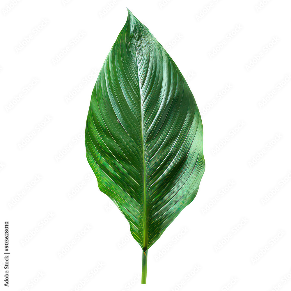Close-Up of Lush Green Leaf on Isolated White Background Showing Detailed Veins and Texture Close-Up of Lush Green Leaf on Isolated White Background Showing Detailed Veins and Texture