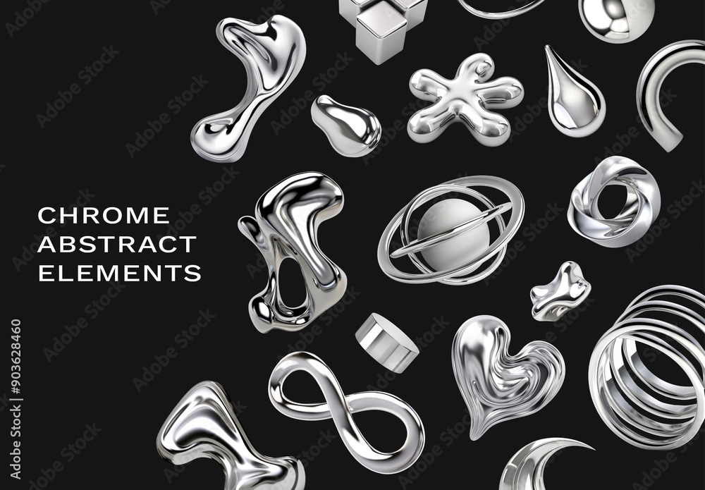 Chrome Abstract 3D Shape Design Set Stock Template | Adobe Stock