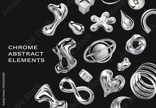 Chrome Abstract 3D Shape Design Set