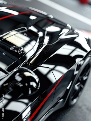 Wallpaper Mural Black sports car with red stripes Torontodigital.ca