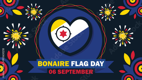 Bonaire Flag Day  vector banner design with geometric shapes and vibrant colors on a horizontal background. Happy Bonaire Flag Day modern minimal poster.