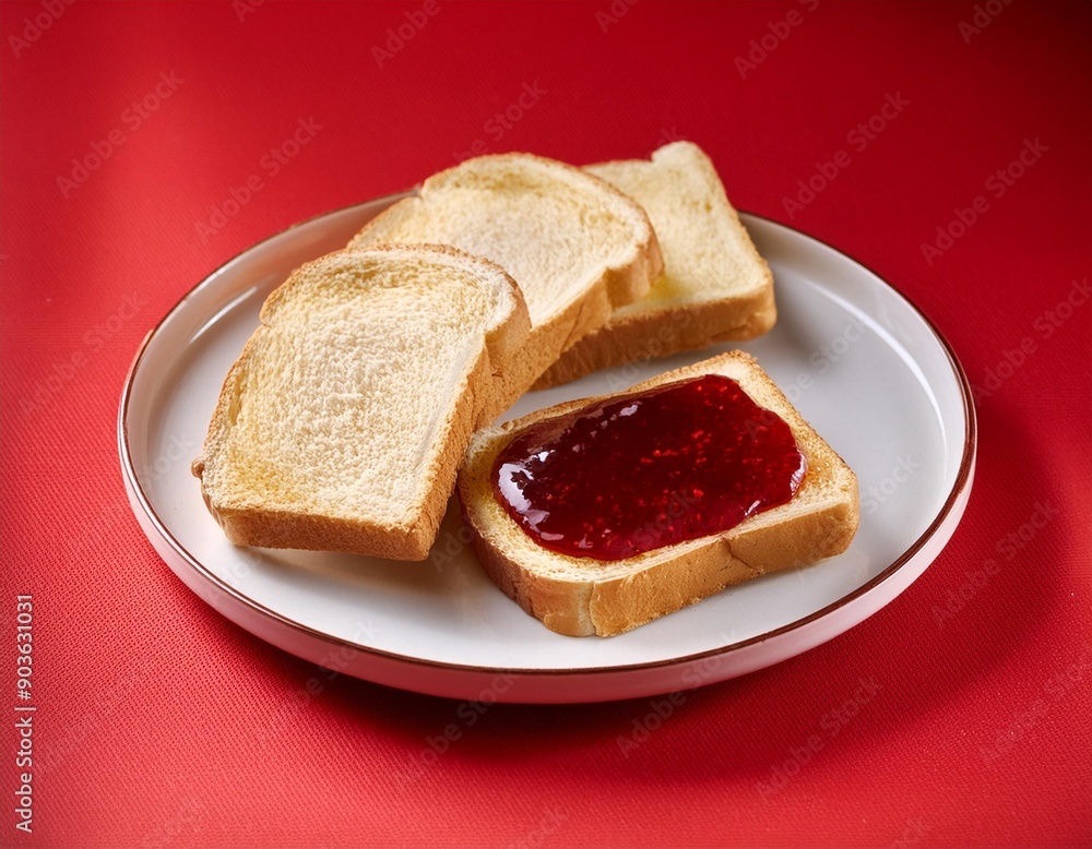 Bread butter jam sandwich slices on red background Bread butter jam sandwich slices on red background