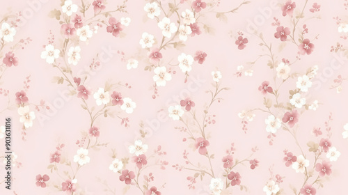 A delicate floral pattern in soft pinks and whites, with small flowers scattered across the background. patterns, background, wallpaper.