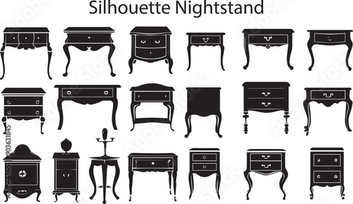 Silhouette Nightstand Dark Silhouette Shapes Vector Set