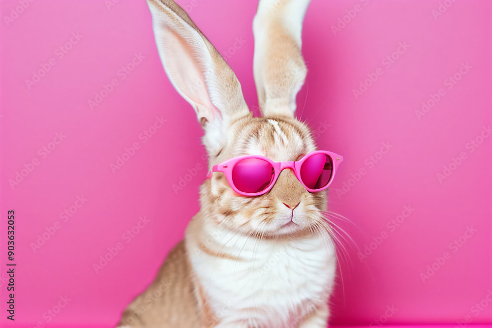 A cute easter bunny in pink sunglasses, set against a pastel background, perfect for Easter and bunny-themed designs. A cute easter bunny in pink sunglasses, set against a pastel background, perfect for Easter and bunny-themed designs.
