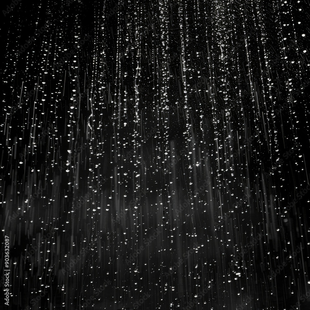 Rain on black isolated background, Texture of falling rain, Abstract drops concept overlay Rain on black isolated background, Texture of falling rain, Abstract drops concept overlay