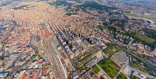 Naples, Italy. Train station - Napoli Centrale. Centro direzionale is a business district in Naples. Panorama of the city on a summer day. Sunny weather. Aerial view photo