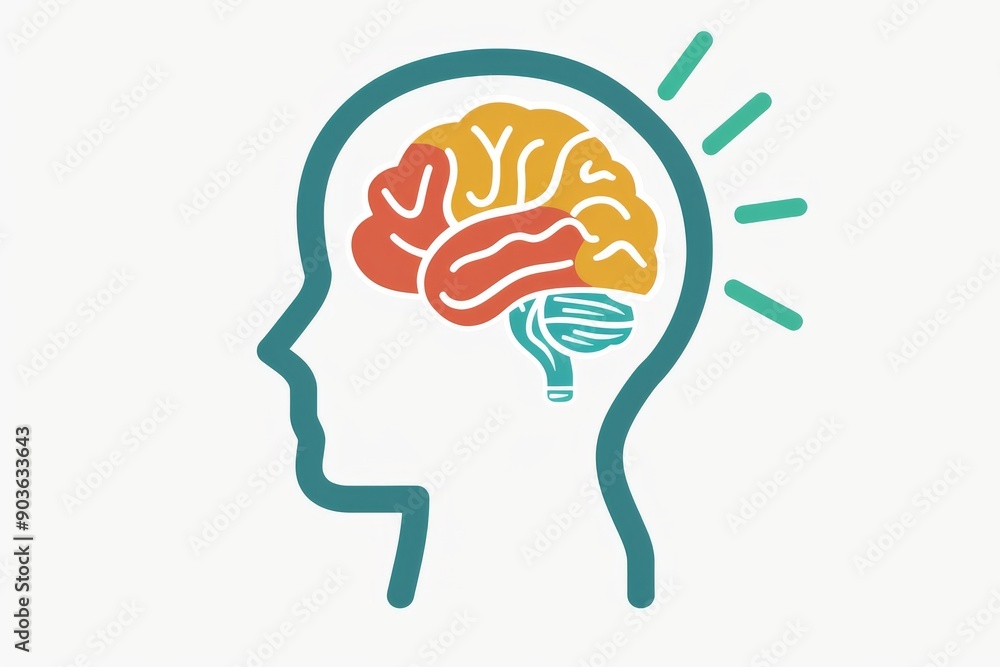 Human head silhouette with brain light bulb idea in orange and green colors symbolizing creativity intellect and innovative thinking in a modern minimalist style. Human head silhouette with brain light bulb idea in orange and green colors symbolizing creativity intellect and innovative thinking in a modern minimalist style.
